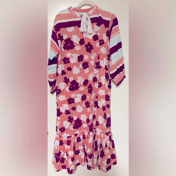 TANYA TAYLOR BOW NECKTIE DRESS IN SALMON/ROSE FLORAL PRINT SIZE S (runs big) NWT - Picture 5 of 10